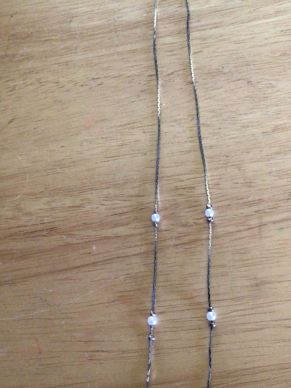 Source Unknown Gold and Black Layered Necklace with White Bead Accents